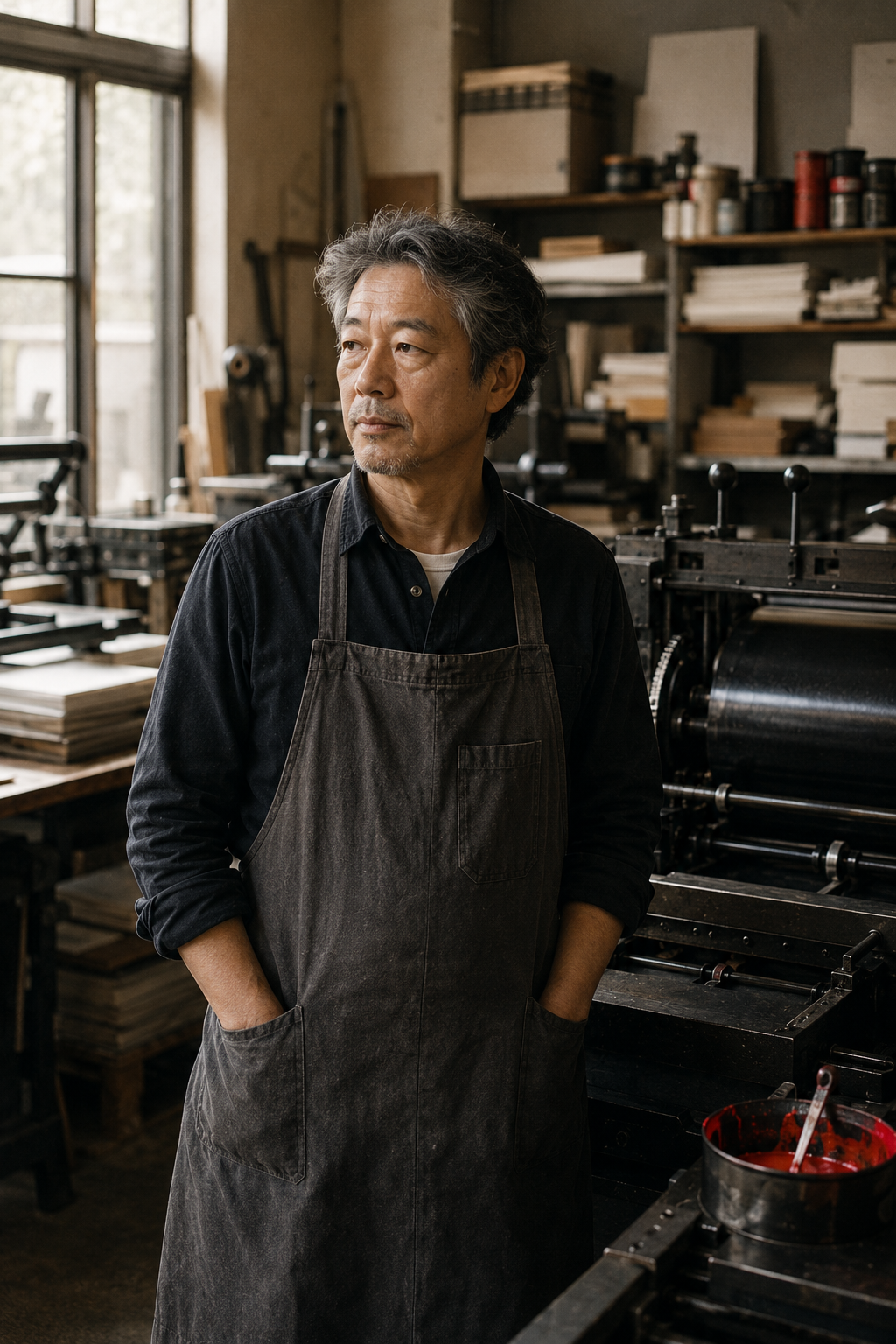 工房に立つ株式会社imprint代表 ずっぴー